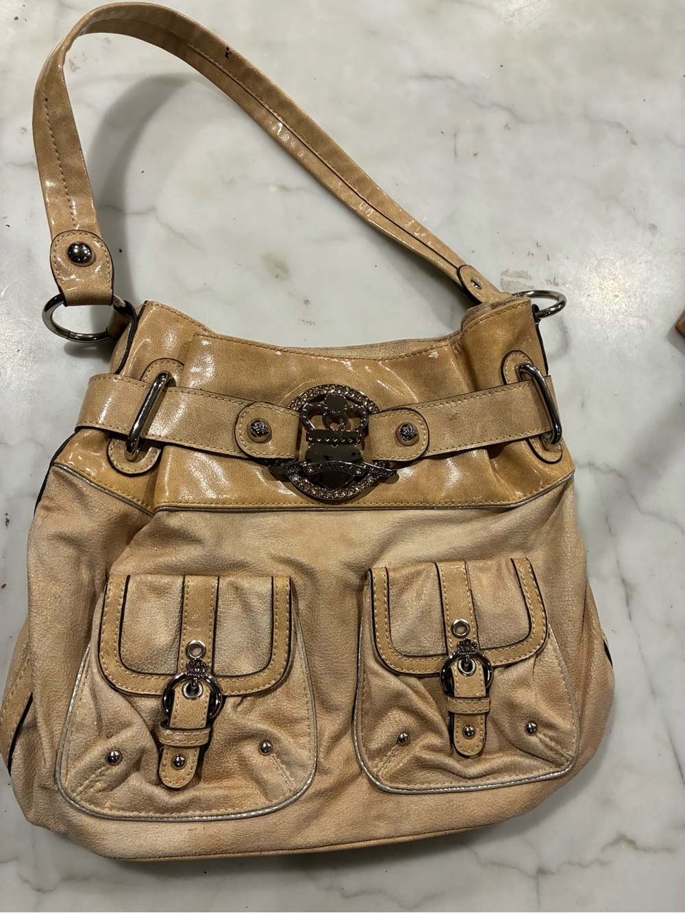 Vintage Kathy Van Zeeland  Leather Gold Brown Purse Hand Shoulder Bag
